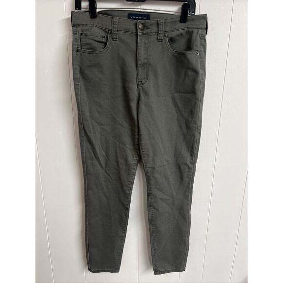 EUC AEROPOSTALE, WOMEN'S SKINNY JEGGINGS HIGH WAISTED SIZE 10R DARK OLIVE - Picture 1 of 6